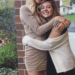 Tan body con wrap dress